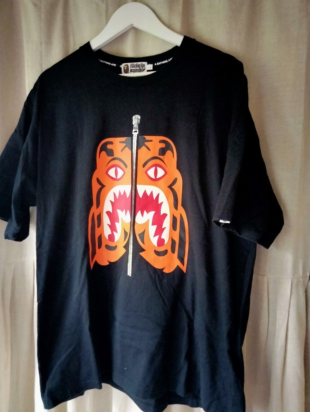 Men's Black Graphic Tee with Orange Tiger Zip Motif